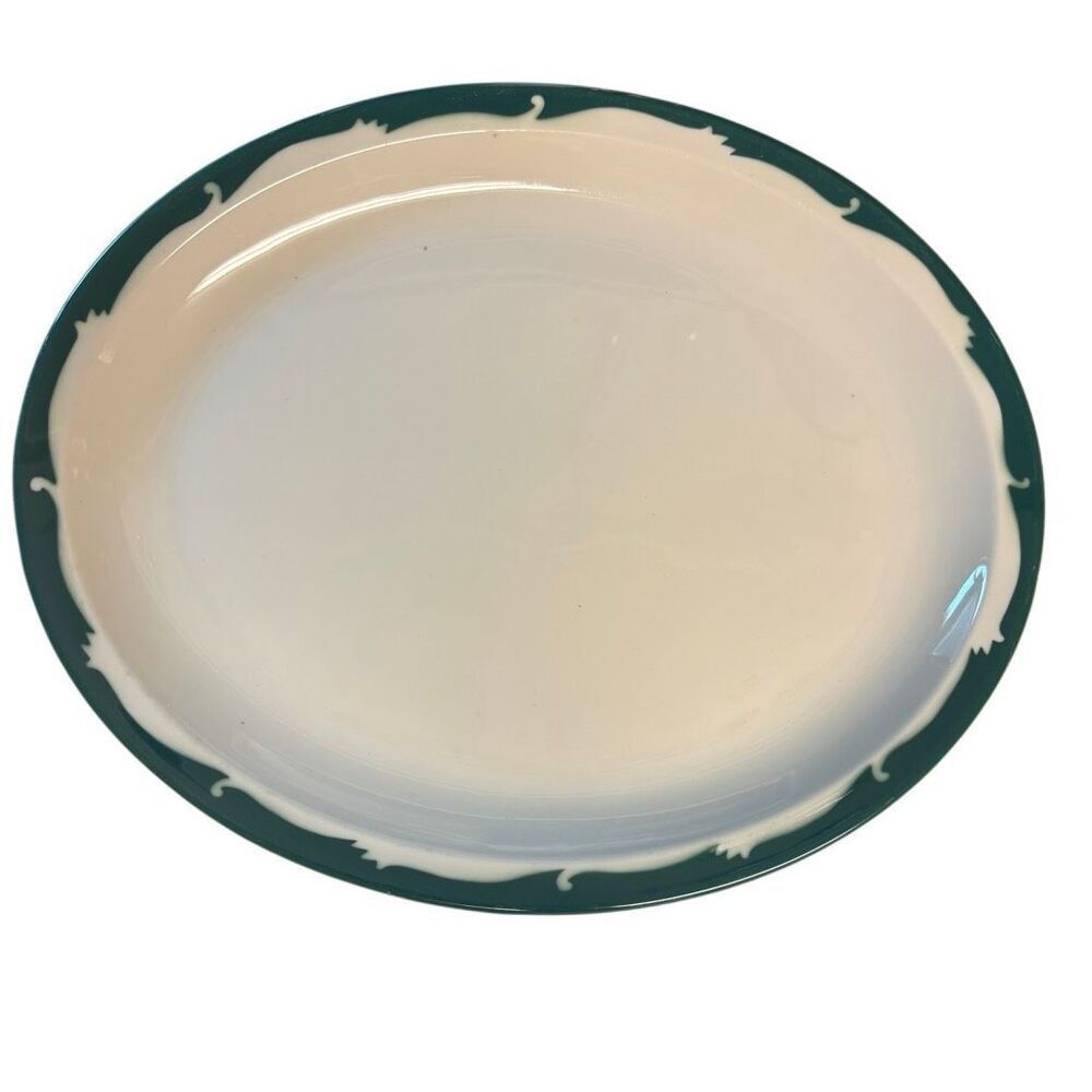 Syracuse China Green Jagged Scroll Pattern 13 1/4” x 10 3/4” Oval Platter